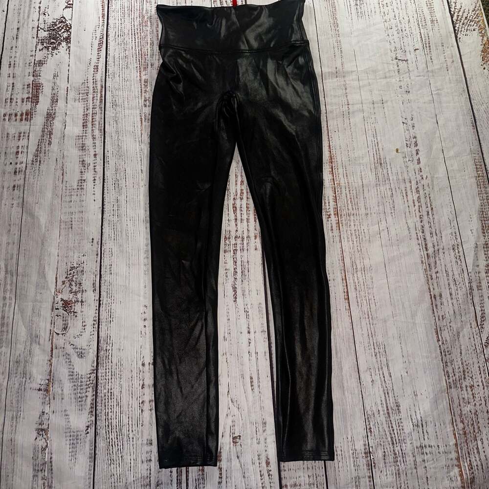 Spanx Women's Size Medium Black High Waisted Faux Leather Leggings